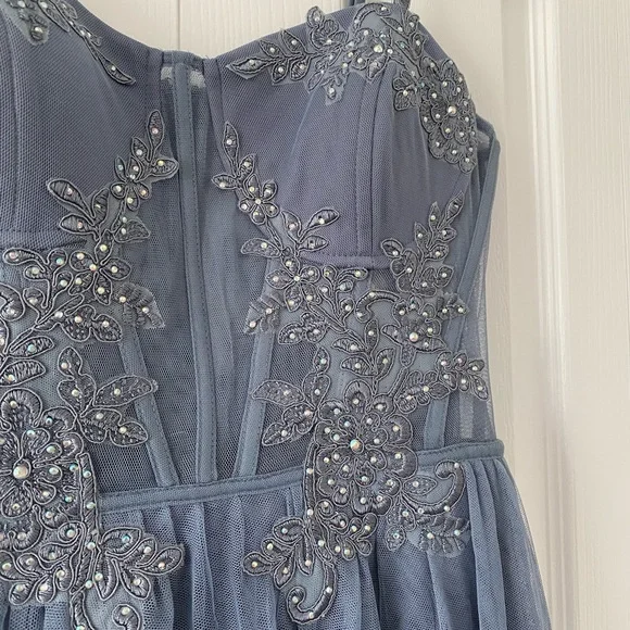 Windsor Blue Mesh Corset Prom Dress - Picture 5 of 12